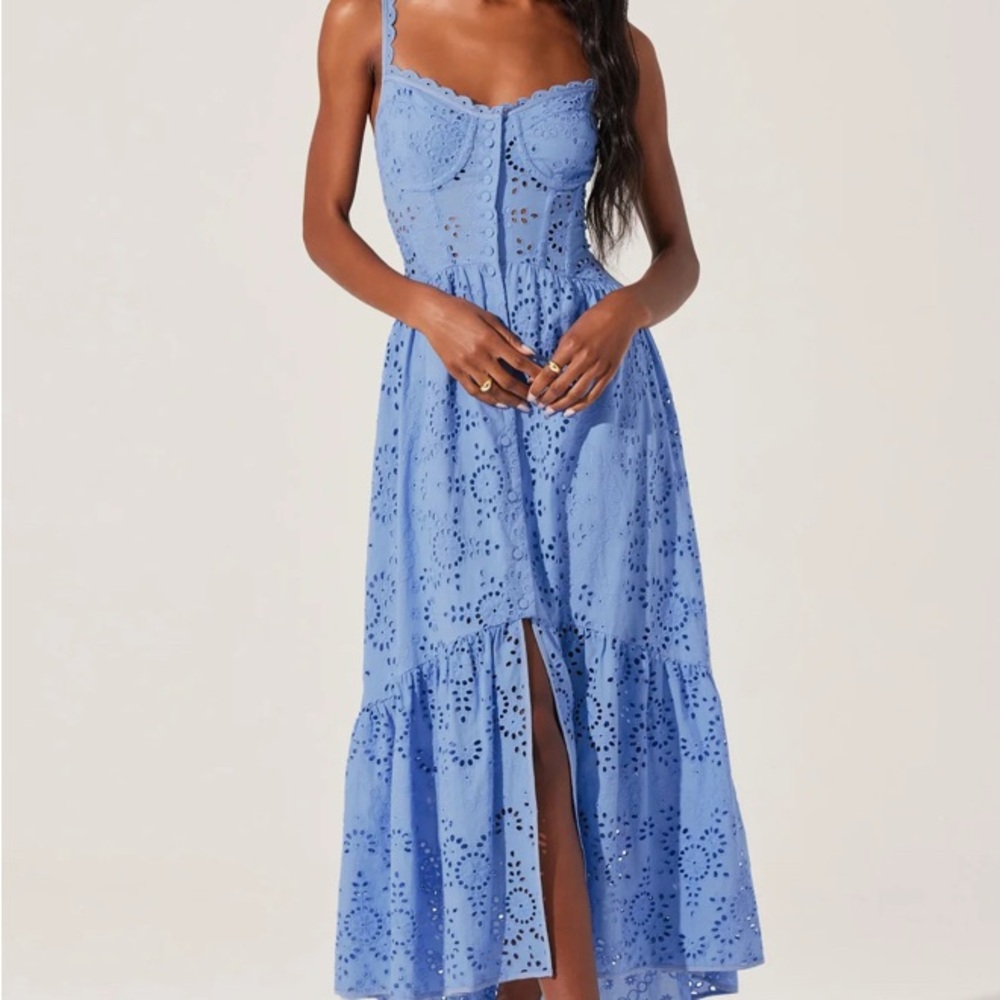 Elegant Blue Corset Eyelet Lace Dress